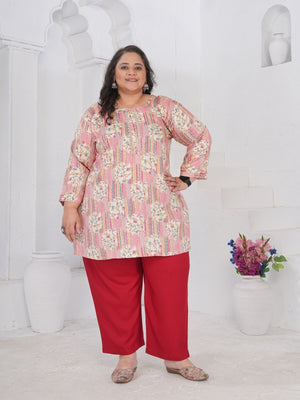Rajwada Pastel Pink Cotton Blend Printed Kurti For Women