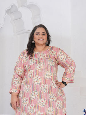 Rajwada Pastel Pink Cotton Blend Printed Kurti For Women
