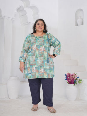 Rajwada Sea Green Cotton Blend Printed Kurti For Women