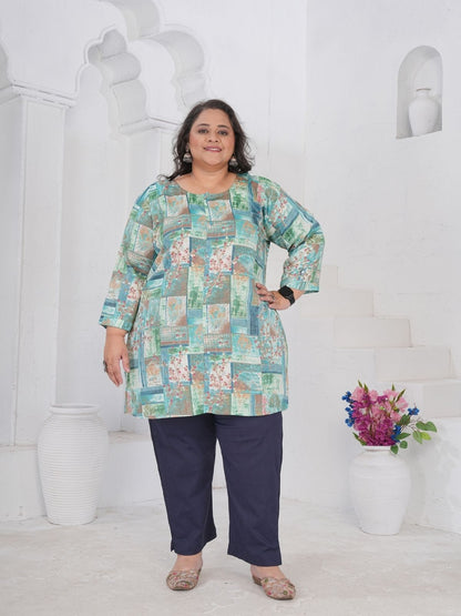 Rajwada Sea Green Cotton Blend Printed Kurti For Women