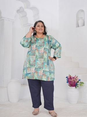 Rajwada Sea Green Cotton Blend Printed Kurti For Women