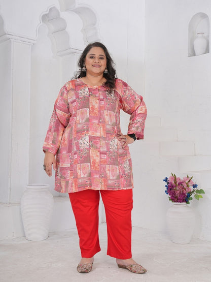 Rajwada Pink Cotton Blend Printed Kurti For Women
