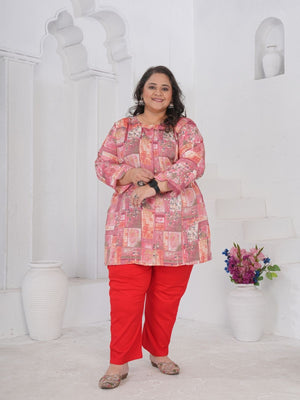 Rajwada Pink Cotton Blend Printed Kurti For Women