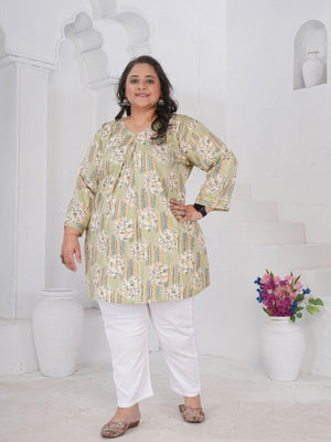 Rajwada Light Green Cotton Blend Printed Kurtisss For Women