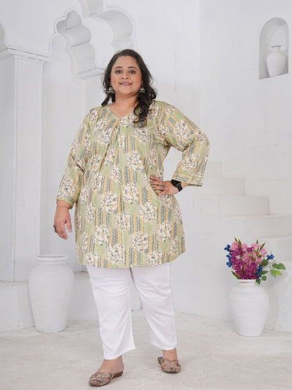 Rajwada Light Green Cotton Blend Printed Kurtisss For Women