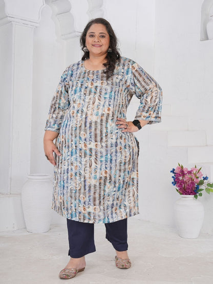 Rajwada Off White Cotton Blend Printed Kurti For Women