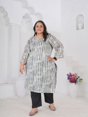 Rajwada Steel Blue Cotton Blend Printed Kurti For Women