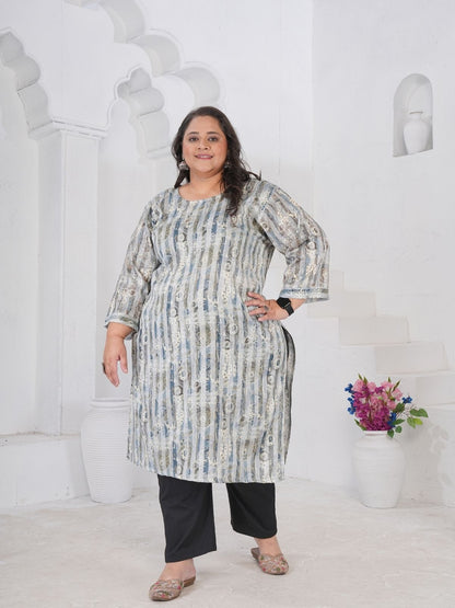 Rajwada Steel Blue Cotton Blend Printed Kurti For Women