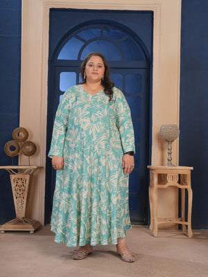 Rajwada Sea Green Cotton Blend Printed Kurti For Women