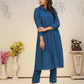 Rajwada Navy Blue Cotton Blend Solid Kurta Set For Women