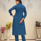 Rajwada Navy Blue Cotton Blend Solid Kurta Set For Women