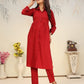 Rajwada Red Cotton Blend Solid Kurta Set For Women
