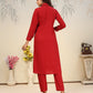 Rajwada Red Cotton Blend Solid Kurta Set For Women