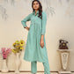 Rajwada Sea Green Cotton Blend Solid Kurta Set For Women