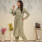 Rajwada Pista Green Cotton Blend Solid Kurta Set For Women