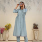 Rajwada Light Blue Cotton Blend Solid Kurta Set For Women