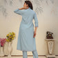 Rajwada Light Blue Cotton Blend Solid Kurta Set For Women
