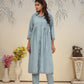 Rajwada Light Blue Cotton Blend Solid Kurta Set For Women