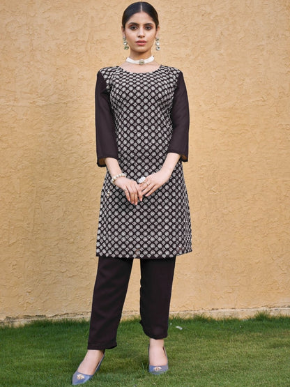 Rajwada Dark Brown Georgette Embroidered Kurta Set For Women