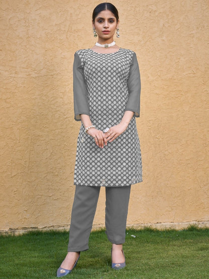Rajwada Grey Georgette Embroidered Kurta Set For Women