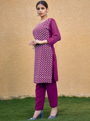 Rajwada Wine Georgette Embroidered Kurta Set For Women