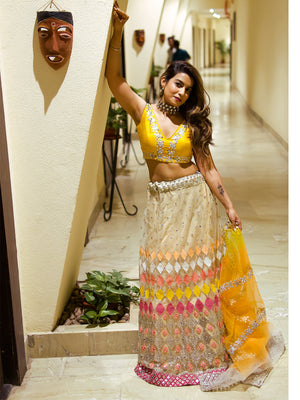 Rajwada Women Multicolored Net Sequence Semi-Stitched Lehenga Choli