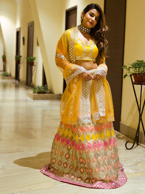Rajwada Women Multicolored Net Sequence Semi-Stitched Lehenga Choli