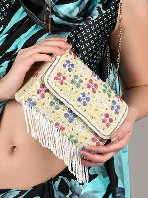 Rajwada Multi Color Tasseled Clutch For Women
