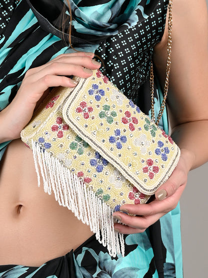 Rajwada Multi Color Tasseled Clutch For Women