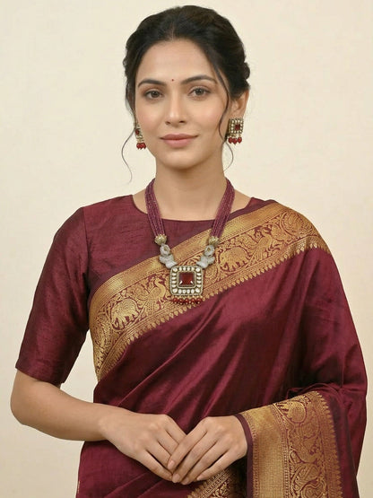 Rajwada Maroon and White Alloy Embellished Jewellery Set For Women