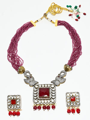 Rajwada Maroon and White Alloy Embellished Jewellery Set For Women