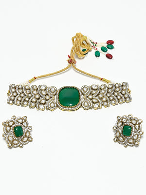 Rajwada Green And White Alloy Embellished Jewellery Set For Women