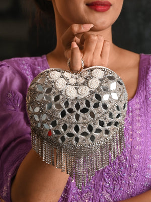 Rajwada Women White Heart-Shaped Embellished Clutch