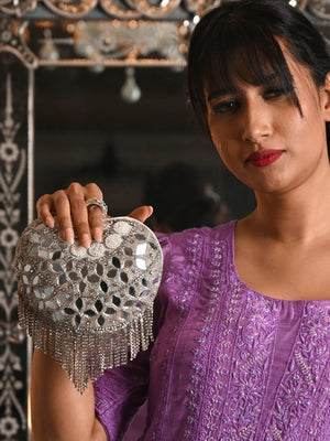 Rajwada Women White Heart-Shaped Embellished Clutch