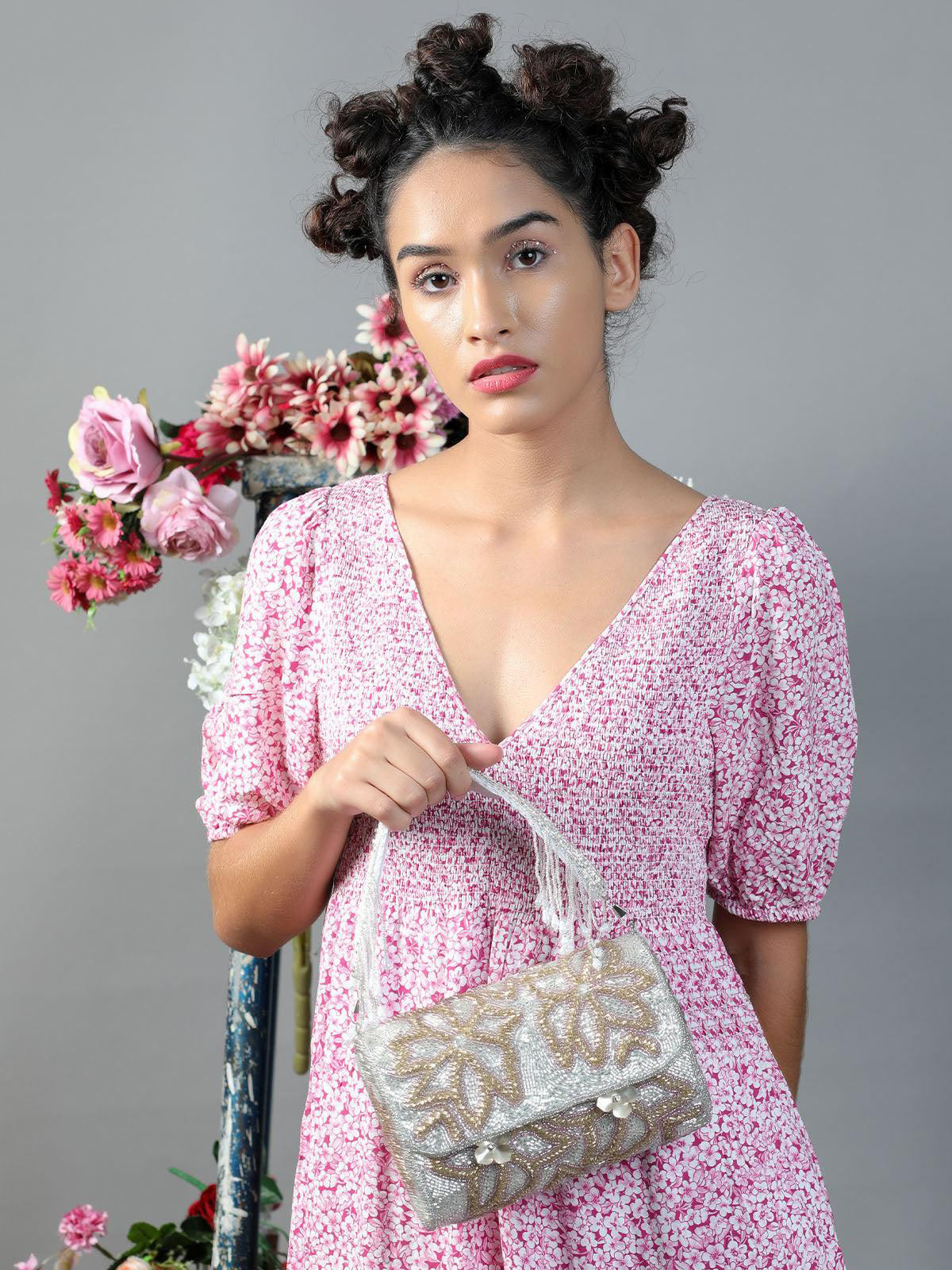 Rajwada - Sequenced Silver Fully Beaded Clutch