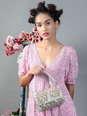 Rajwada - Sequenced Silver Fully Beaded Clutch
