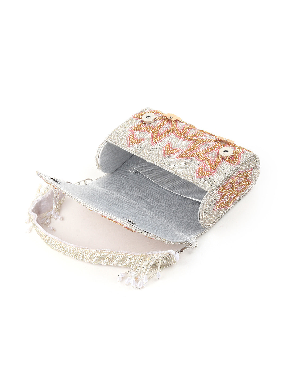 Rajwada - Sequenced Silver Fully Beaded Clutch
