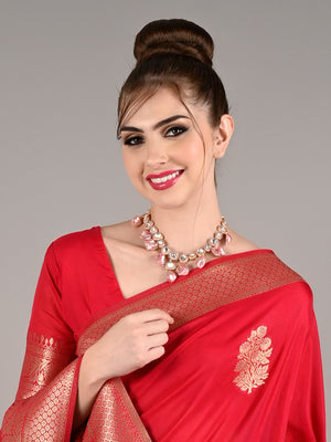 Rajwada Women Pink Studded Stunning Statement Necklace Set