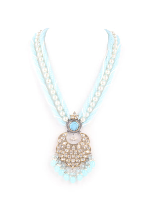 Rajwada Light Blue Layered Long Necklace Set For Women