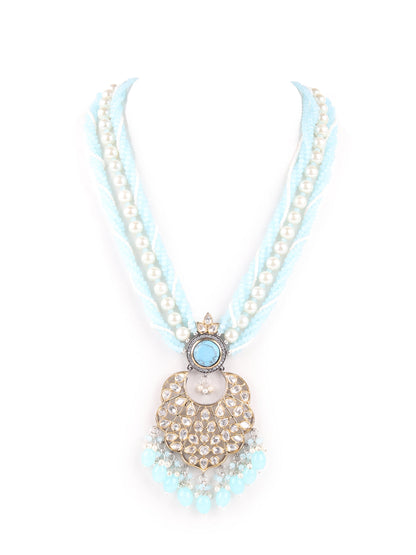 Rajwada Light Blue Layered Long Necklace Set For Women