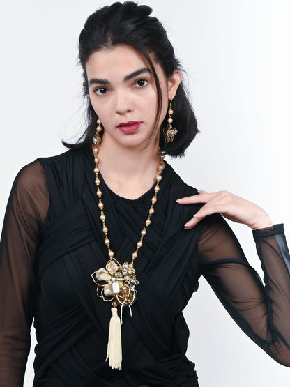Rajwada Cream Alloy Stone With Pearl Jewellery Set For Women