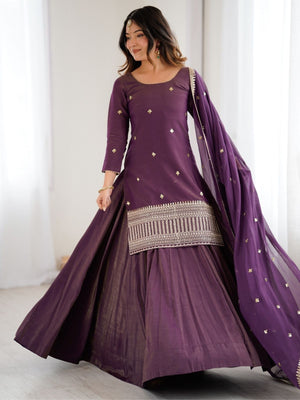 Rajwada Wine Silk Embroidered Sharara Set For Women