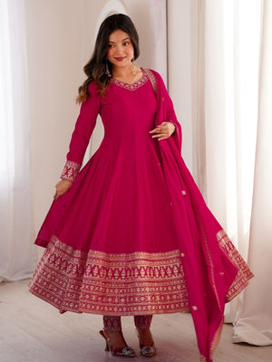 Rajwada Dark Pink Silk Solid Kurta Set For Women