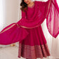 Rajwada Dark Pink Silk Solid Kurta Set For Women