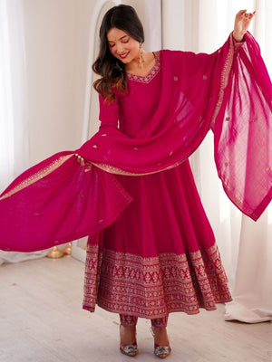 Rajwada Dark Pink Silk Solid Kurta Set For Women