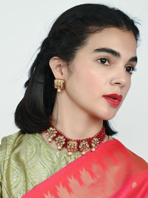 Rajwada Marron Alloy Beaded Pearl Jewellery Set For Women