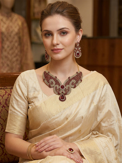Rajwada Golden And Red Alloy Stone Jewellery Set For Women