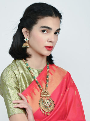 Rajwada Green And Golden Alloy Stone Jewellery Set For Women