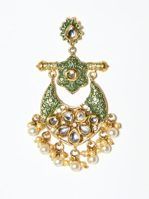 Rajwada Green And Gold Alloy Embellished Earrings For Women