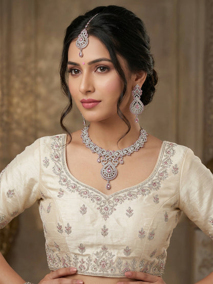 Rajwada Pink Alloy Stone Jewellery Set For Women